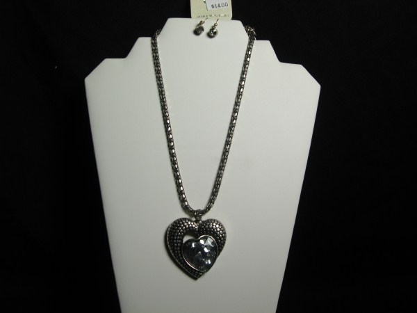 Heart Necklace Set W/ Crystal Stone